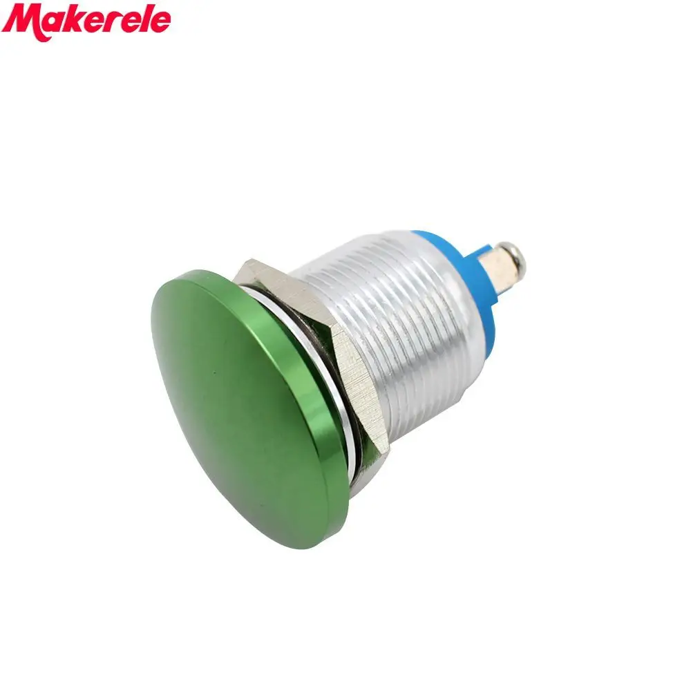 19mm Momentary Stainless Steel Green Mushroom Head Push Button Switch