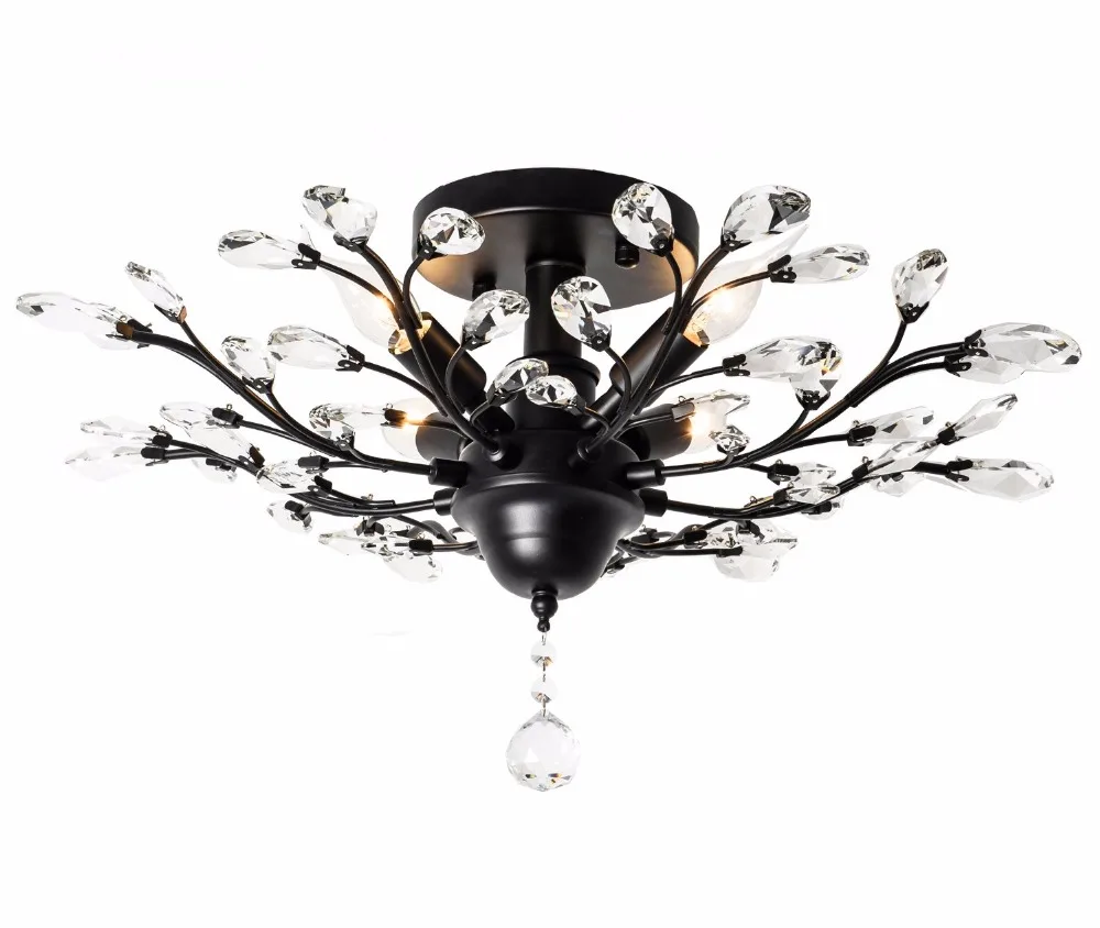 

Ganeed Crystal Chandeliers,Vintage K9 Clear LED Edison Chandelier Lighting Flush Mounted Fixtures with 4 Light for Living Room