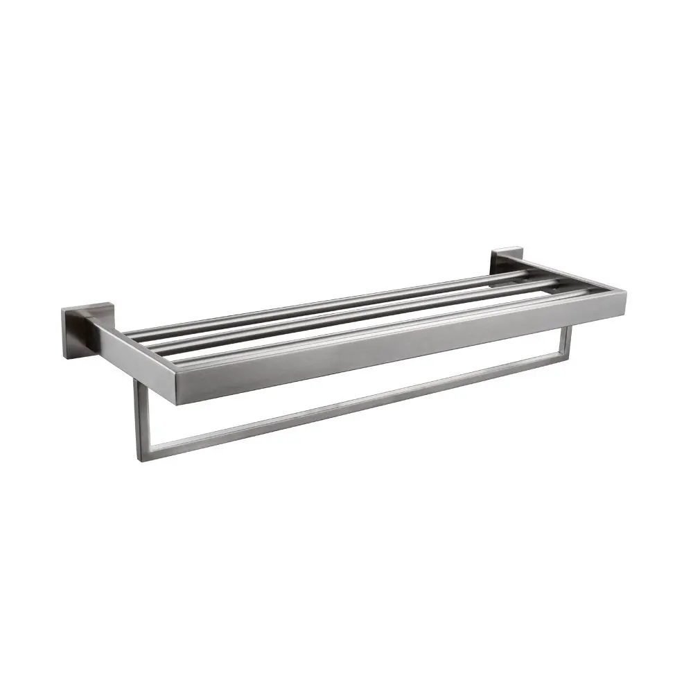 

Leyden Brushed Finish Single Tier Towel Rack 304 Stainless Steel Wall Mounted Silver Bathroom Shelf Hardware Accessories