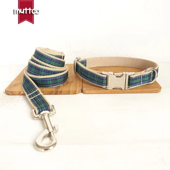 

MUTTCO retailing self-design unique style accessory THE FOREST PLAID cotton beefy dog collars and leashes set 5 sizes UDC014