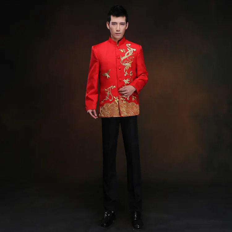 Красная Туника Мужская традиционная китайская мужская одежды стиля Востока для мужчин Шанхай Тан cheongsam Топ Свадебный китайский Тан костюм для мужчин