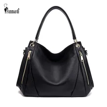 FUNMARDI, большая вместительность, Брендовые женские сумки, сумка из натуральной коровьей кожи, сумки через плечо, простая дизайнерская сумка на молнии, WLHB1995