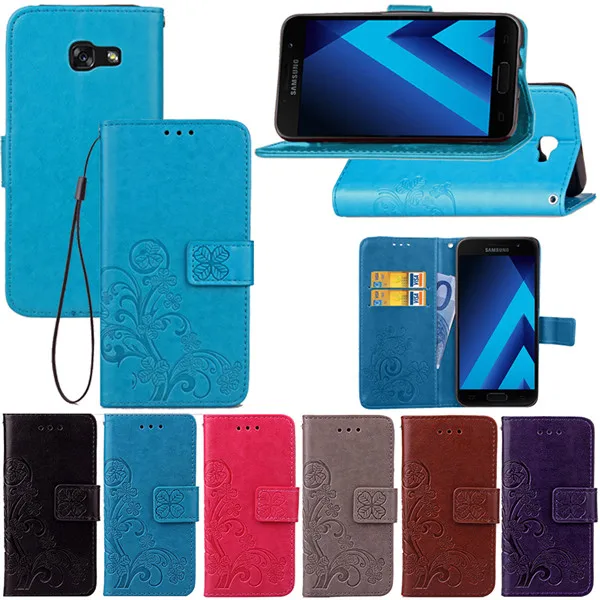 Four Leaf Clover Case Для Samsung Galaxy A3 2017 Флип Бумажник Leather For Телефон PU With стенд|case for galaxy|case