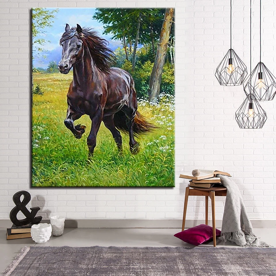 DIY Painting By Numbers Kits Drawing Animals Hand Paint Home Decor Black Horse Oil Pictures Abstract Canvas Wall Art Unique Gift | Дом и сад