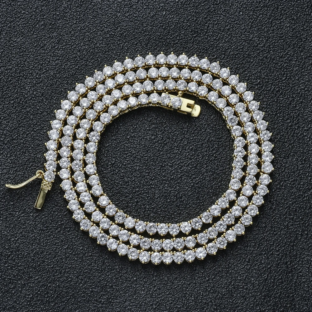 Женская латунь кубический цирконий 1 ряд 3 лапы 3 мм теннисная цепочка ожерелье ювелирные изделия подарок CN090