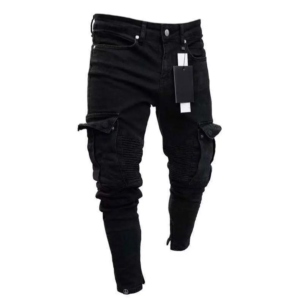 Модные мужские узкие джинсовые рваные потертые узкие брюки Vogue мужские узкие брюки-карго с карманами брюки для бега