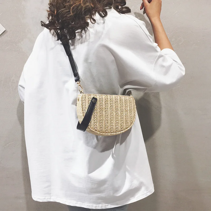 

Luxury Handbag Bucket Designer Bags Summer Beach Straw Bags for Women 2019 Zipper Weaving Shoulder Bags Messenger Bag Fashion