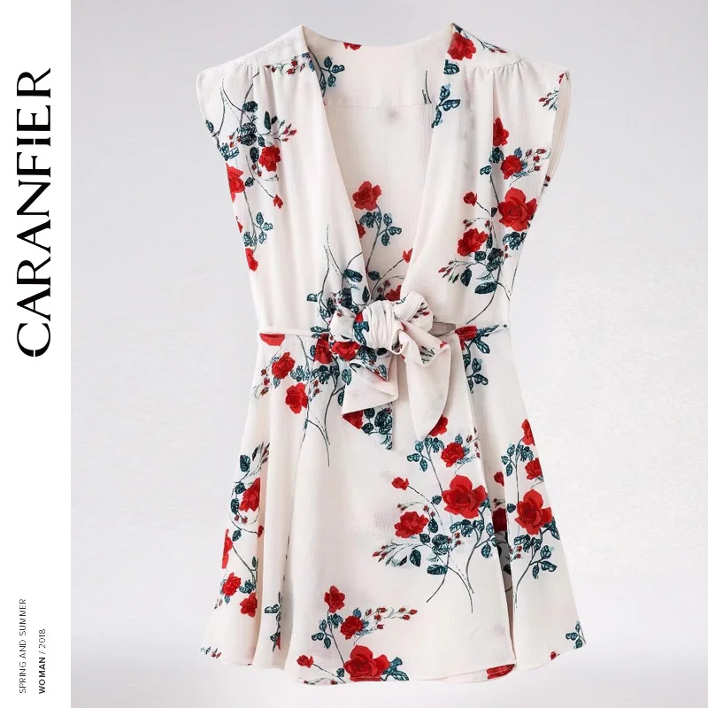 CARANFIER галстук бабочка белые летние платье без рукавов 2018 Fashion створки тонкая