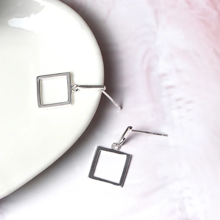 square earrings 100% 925 Sterling silver Jewelry fashion Hypoallergenic Stud earrings for women gift