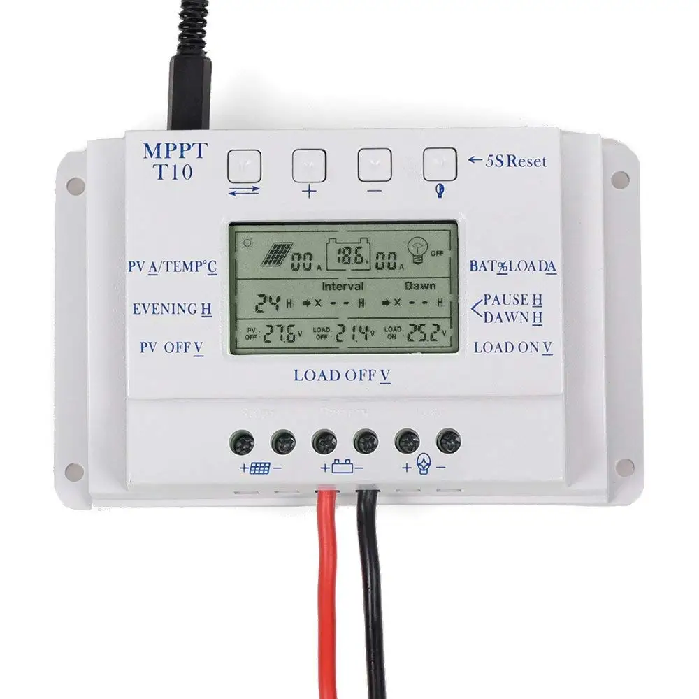 

LCD 10A 12V/24V MPPT Solar Panel Regulator Charge Controller 3 Periods T10