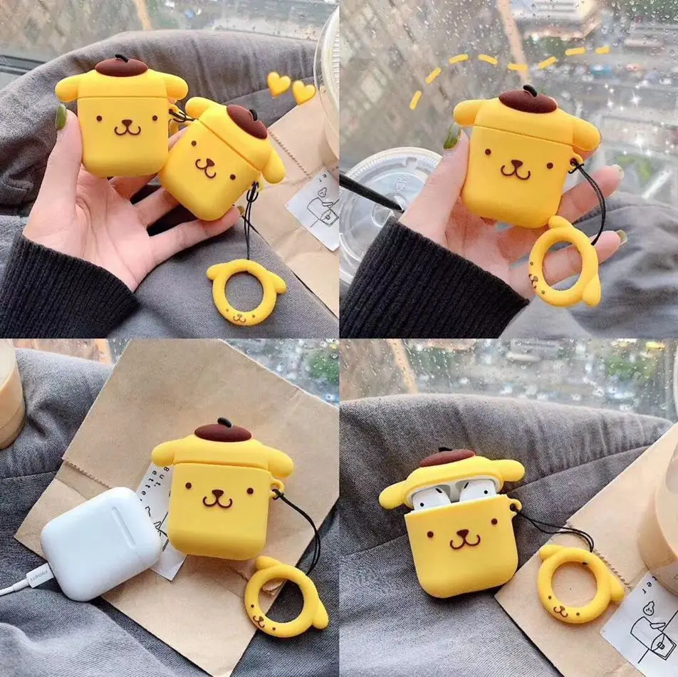 For AirPods Case Cute Cartoon Puppy Dog Earphone Case For Apple Airpods 2 Silicone Lovely Protector Cover with Finger Ring Strap