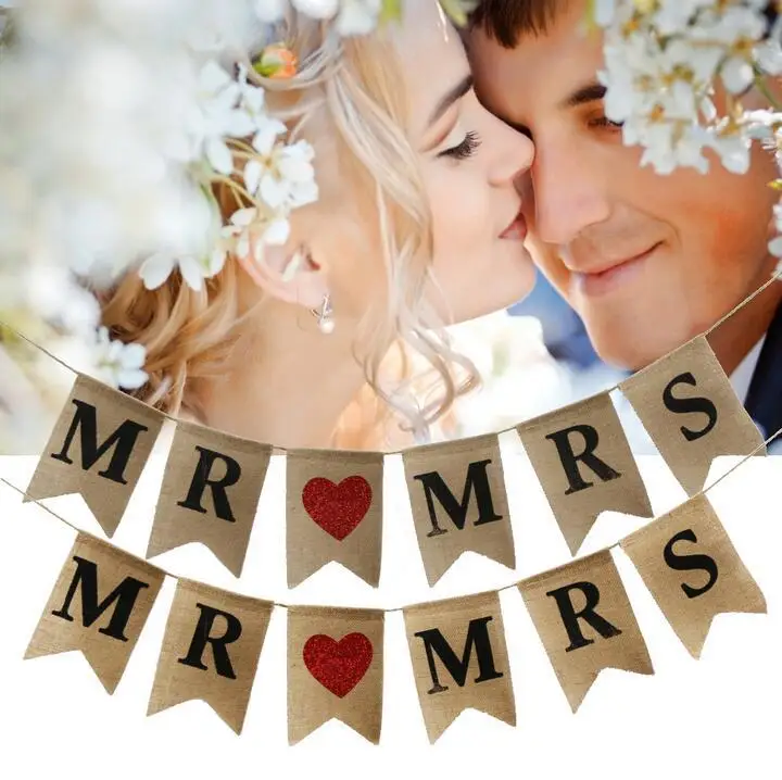 Джутовый баннер с надписью Mr Mrs флаги для свадебной вечеринки реквизит