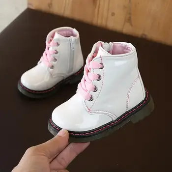 

Shiny Patent Leather Toddler Girl Boots Spring Autumn Girls Martin Boots Kids Ankle Boots Girl White Sneakers Size 21-30