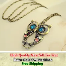 High Quality Crystal Owl Pendant Necklace For Women Vintage Gold Long Chain Rhinestone Necklace Female Jewelry