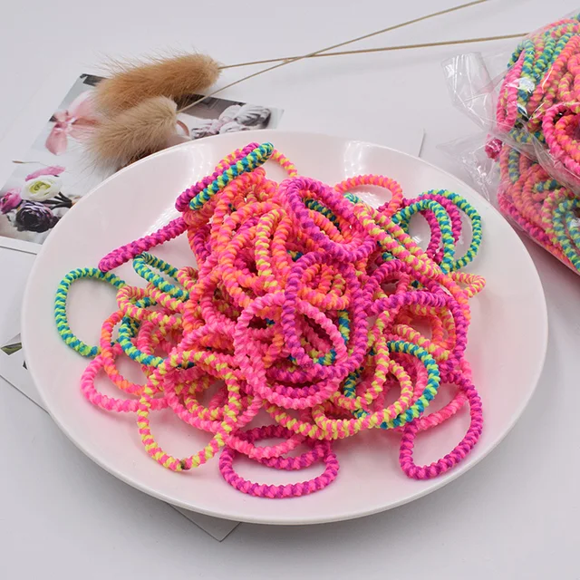 100PCS/Lot Lovely Children Rainbow Mini 3cm Elastic Hair Band Headband Scrunchie Pack Hair Accessories For Girls Kid Ponytail 3