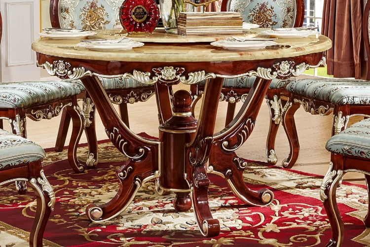 Luxury 6 chairs seater wooden marble dining table and chairs set - 6002