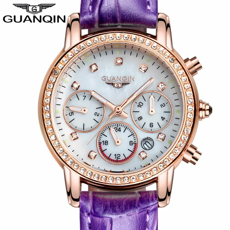 Relogio feminino diamond GUANQIN роскошный ювелирный бренд Модные женские светящиеся кожа