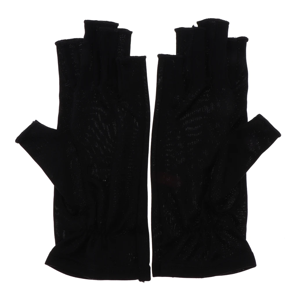 1 Pair Silk Retro Black Beige Womens Stretchy Half Finger Gloves, Soft thin lightweight UV Sun Protect Fingerless Short Gloves