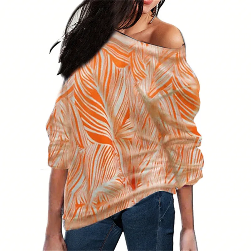 Rogi модная полосатая блузка женская повседневная с открытыми плечами с длинным рукавом и круглым вырезом рубашки уличная с геометрическим принтом топы Blusas Mujer 3XL