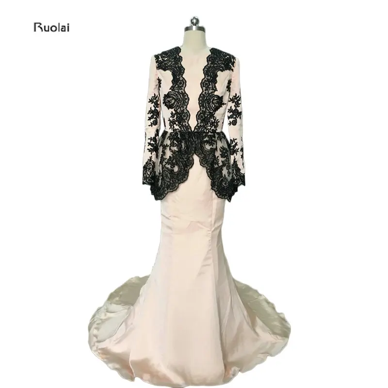 

New Fashion Real Image 2017 Hijab Underscarf Dubai Moroccan Kaftan Appliques Muslim Evening Dress Long Sleeve Mermaid Prom Dress