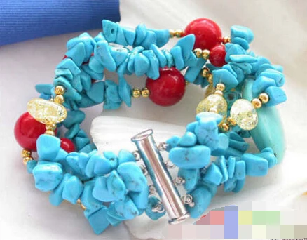 

1342 turquoise detritus red coral bead BRACELET