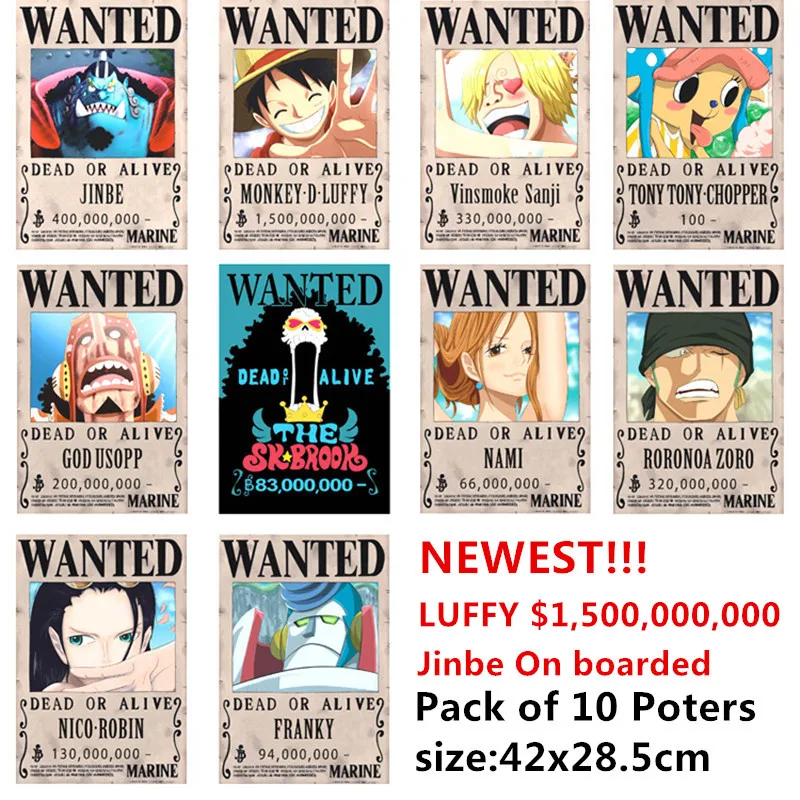 10 шт./партия ONE PIECE Wanted постеры новейший аниме постер ONE PIECE Луффи Эйс джинбе нами и Чоппер Робин Зоро Санджи Усопп игрушки франки