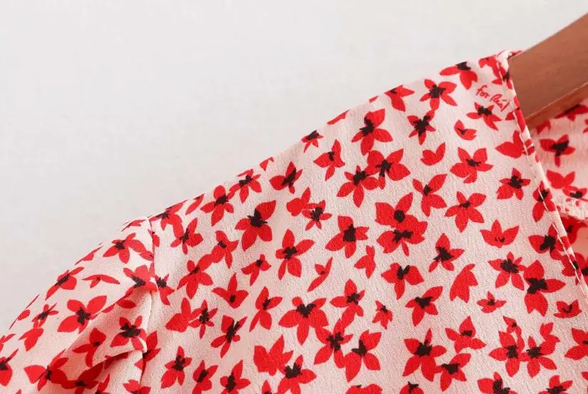 Новая весенняя рубашка с глубоким v-образным вырезом и острым принтом с красными листьями, Женский однобортный Кардиган с рукавами-фонариками, приталенная блузка, топы
