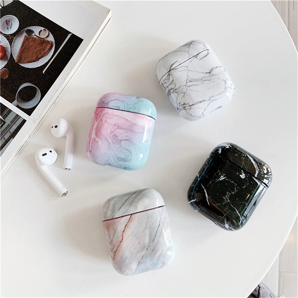 

Marble Pattern Wireless Bluetooth Earphone Case For Apple Airpods 1 2 Dust Guard Cases Hard Plastic Cover for Air pods 4 Colors