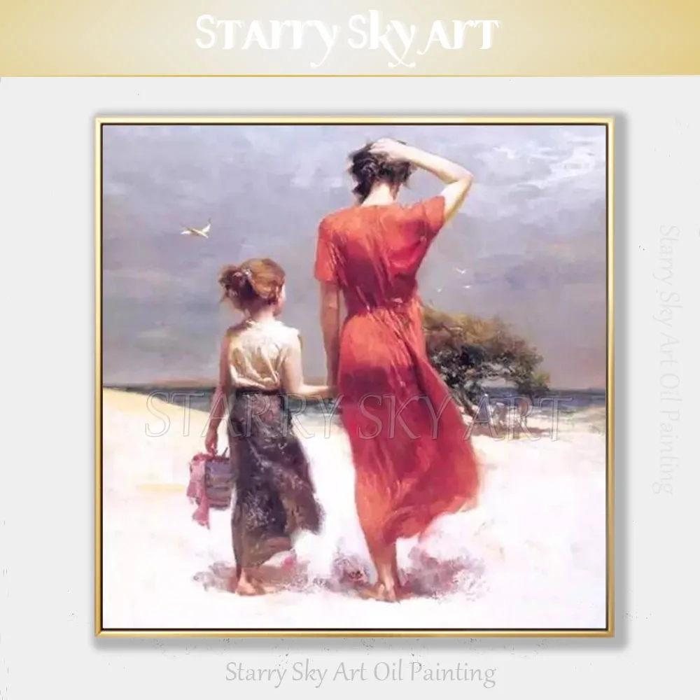 

Top Artist Hand-painted High Quality Impressionist Family Mother and Daughter Oil Painting on Canvas Best Art Gift for Family