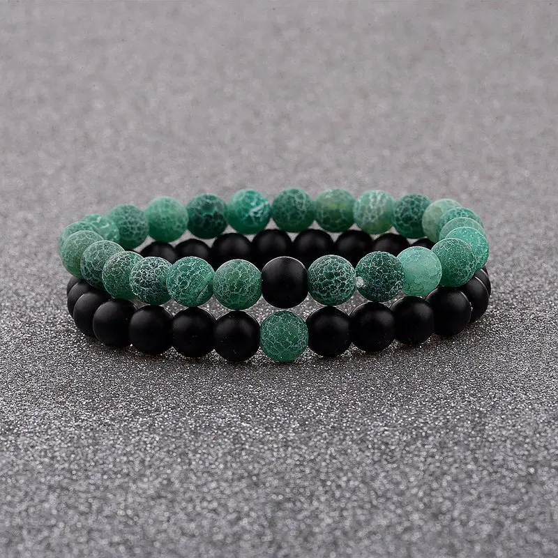 Amader 2019 Couple Bracelet Women's Weathered Onyx Stone Beaded Elastic Distance Bracelet Lover Men Bileklik Pulseras AB242
