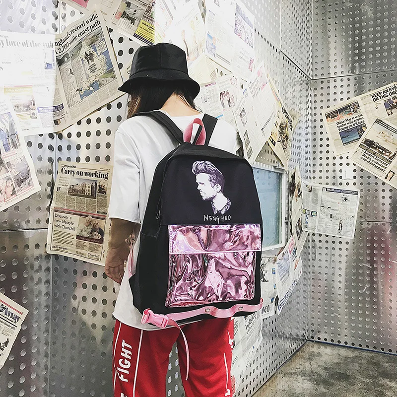 Menghuo Patchwork Women Backpack Laser Holographic Bag Mochila Feminino Silver Multicolor School Bags Leather Daypack Olografico (59)