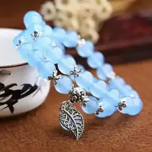 RongDe синий кристалл браслеты, круглые бусины счастливый Тибетский кулон «Серебряный листок» для влюбленных многослойный Хрустальный Браслет ювелирные изделия
