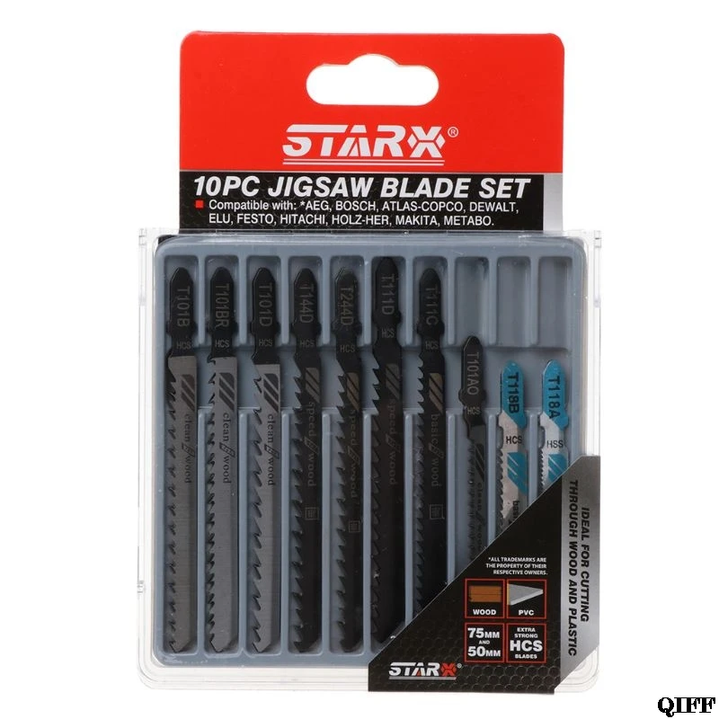 

10pcs Assorted HSS HCS T144D T244D T101B T101D T101BR T111C T127D T119BO T118A T101AO Reciprocating Jigsaw Blades Set