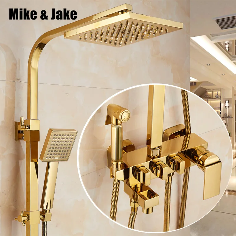 Bathroom golden shower set rainfall shower gold luxury bathtub shower mixer  set gold Bath Shower hot and cold Faucet set