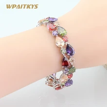 Серебряный цвет звено цепи браслеты разноцветные камни Белый AAA кубический цирконий модные украшения для женщин подарочная коробка 18 см