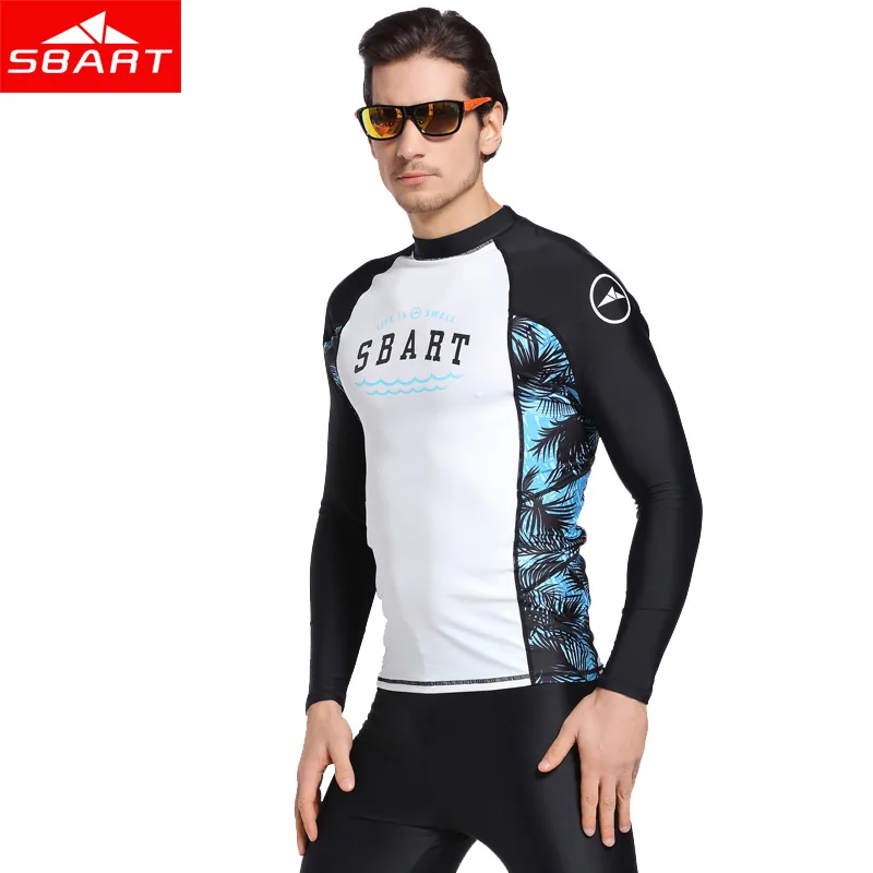 

SBART Men Lycra Elasticity Rashguard Surf Swimsuit Tops UV Protection Surfing Rash Guard Tops Long Sleeve Swimwear Plus Size 3XL