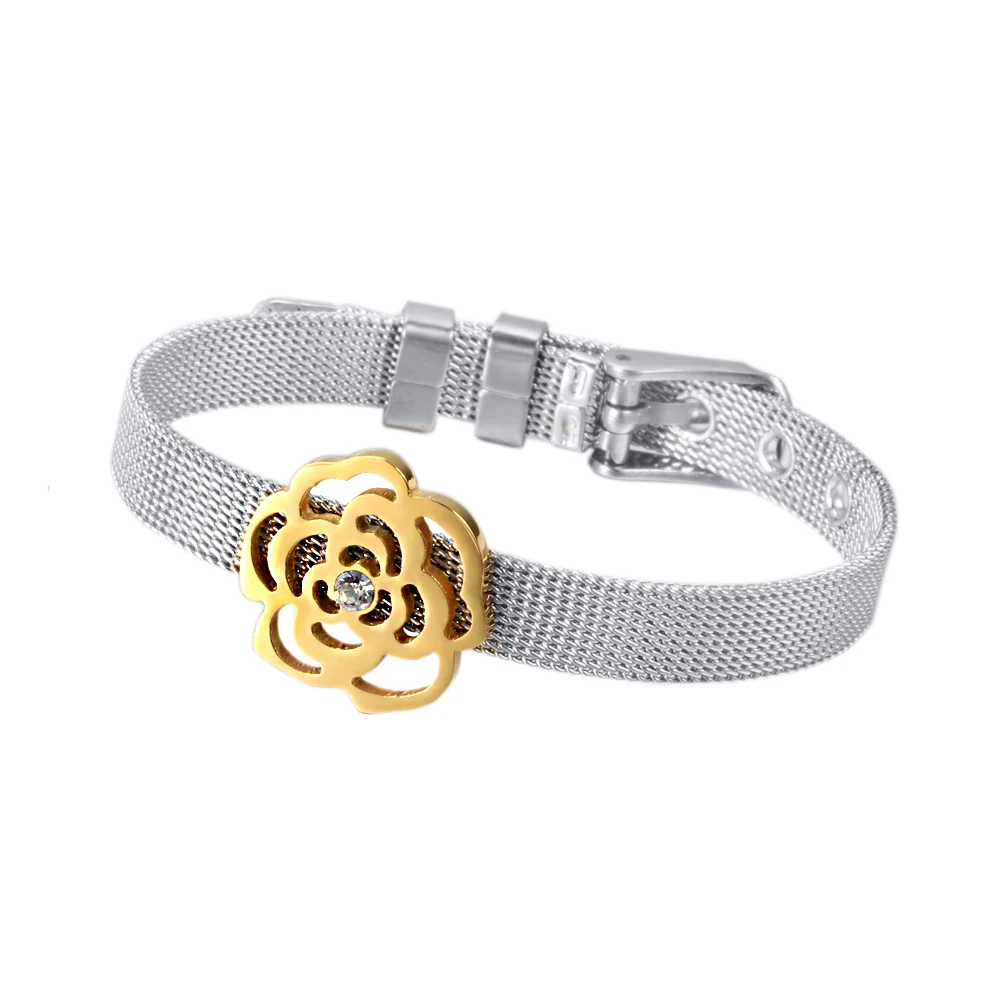 

Women's Bracelet Gold Color Stainless Steel Flower Wrist Watch Band Strap Bracelet For Gift