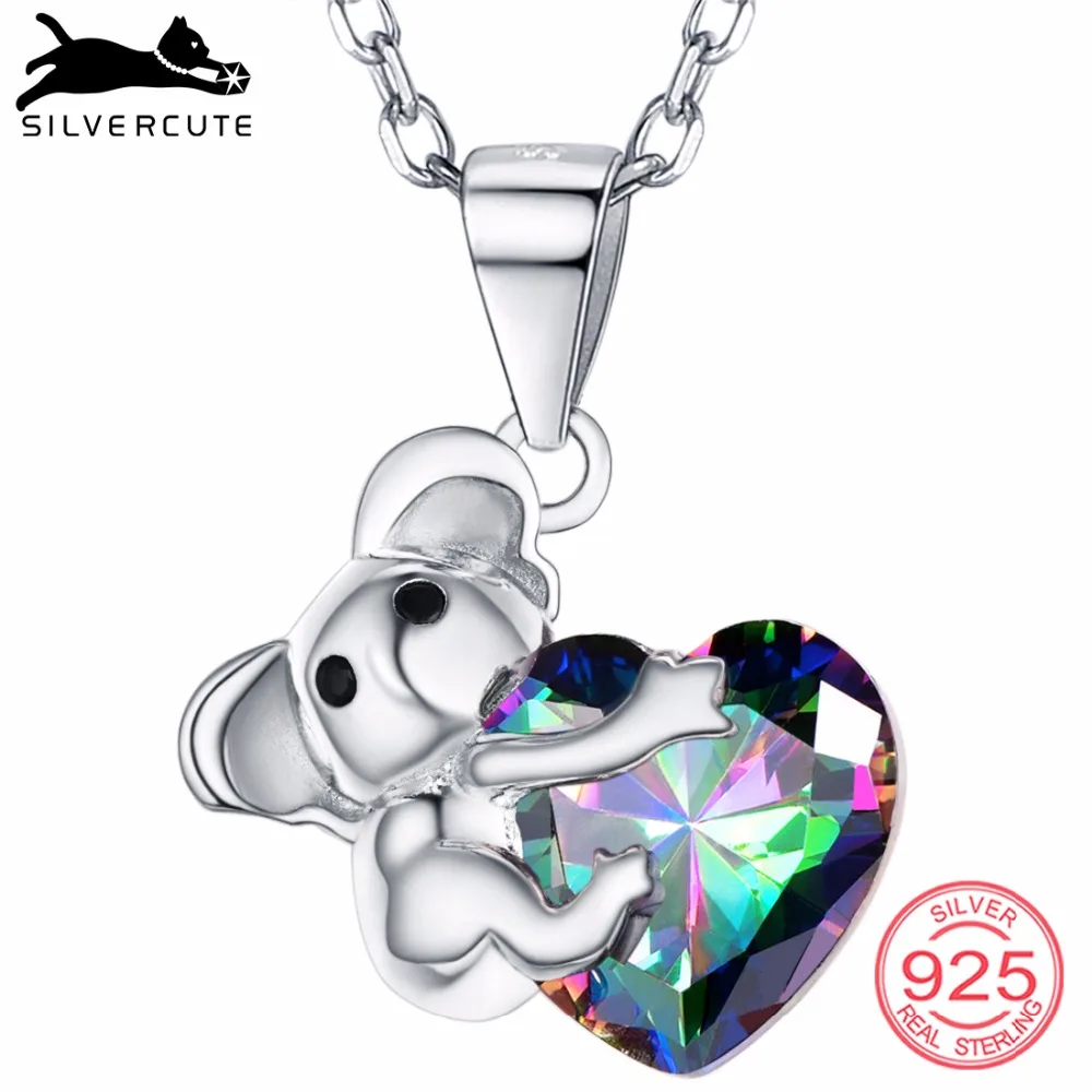 

SILVERCUTE Australia Koala Bear Necklace 18 Inch Multicolor Heart Rainbow Topaz 925 Sterling Silver Women Fine Jewelry SCP6231B