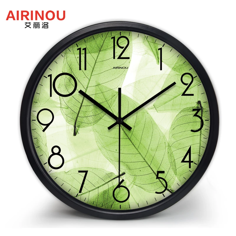 Airinou новый дизайн зеленые настенные часы полупрозрачные с листьями природы для