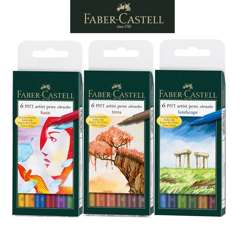Фломастеры Faber catell для художника индийские чернила Pitt B 6 'Basic/terra/landscape/grey'