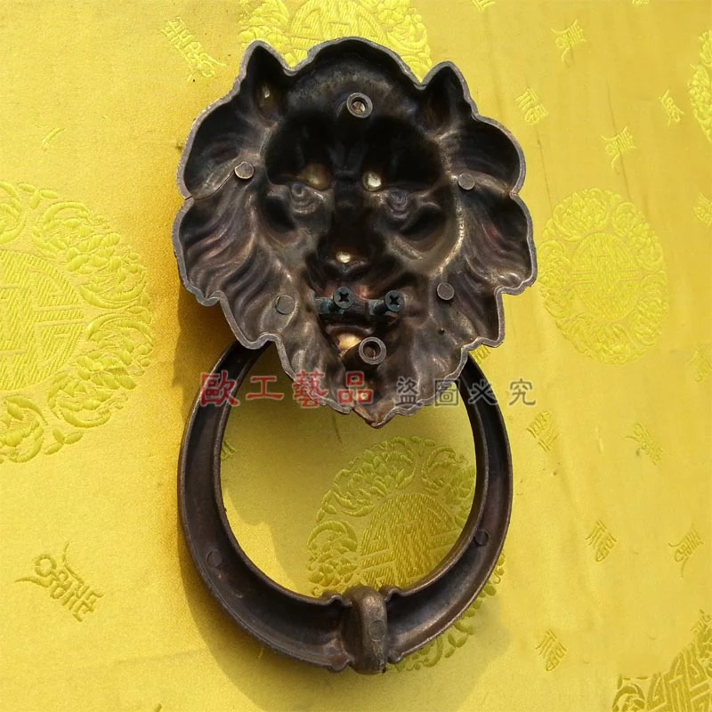 Чистая медь китайская антикварная дверь молоток диаметр 13 см античный Львиная голова дверной ящик с ручками дверь вытяжное кольцо ворота шкаф дверная ручка