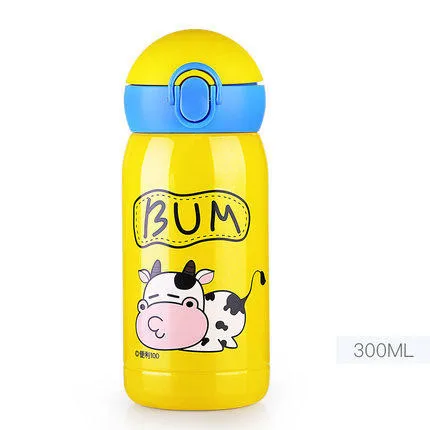 Bpa-free, мини, 200 мл, детский мультяшный термос, бутылка для воды, нержавеющая сталь, соломинка, вакуумная колба, детская, портативная, веревочная, термос, чашка - Цвет: yellow-300ml