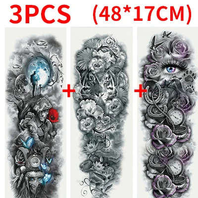 Временные татуировки наклейки для мужчин флэш-тату тело рука поддельная Татуировка рукав водонепроницаемые наклейки череп цветок металлик татуировки - Цвет: style 6-3Pcs