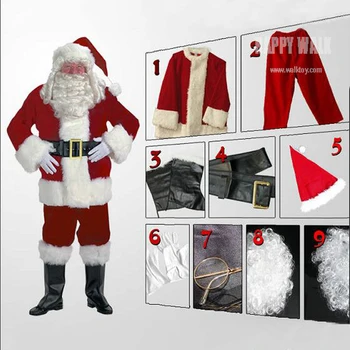 

9 in 1 Christmas Santa Claus Costumes Winter Thicken Fancy Cosplay Costumes For Christmas Party Clothing Set Free shipping