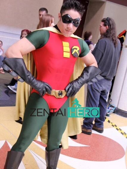 DHL колготки красный и зеленый Робин супергерой комбинезон из лайкры зентай Робин, косплей костюм с накидкой на Хэллоуин пар