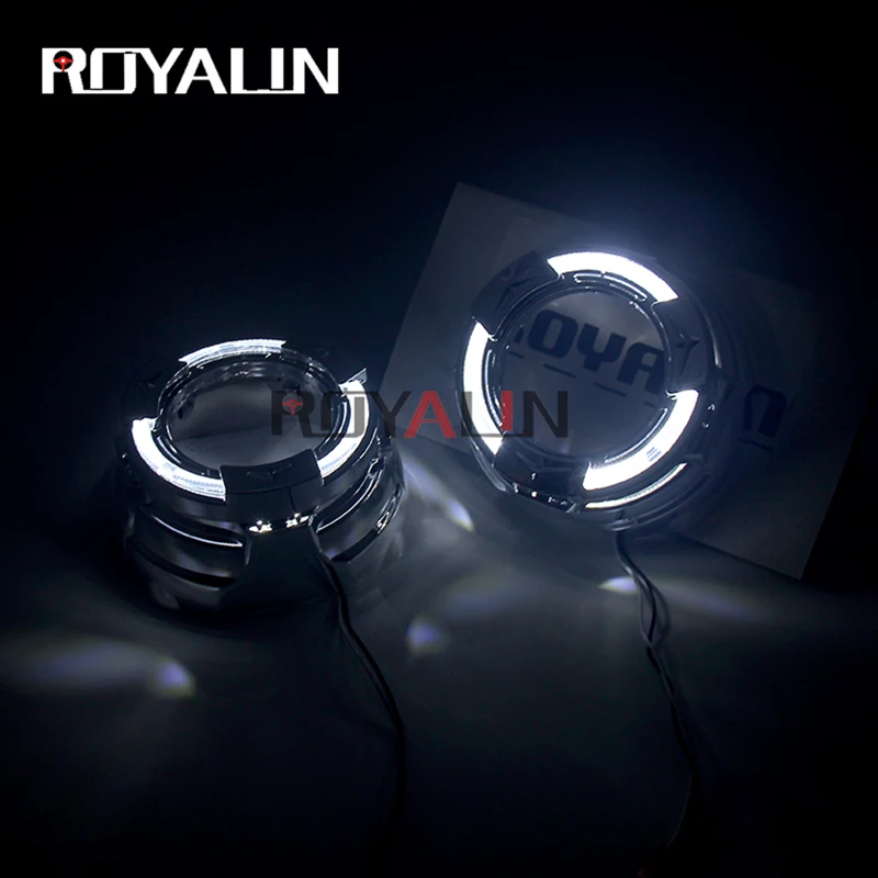 

ROYALIN DRL Car LED Projector Lens Shrouds 3.0 Inch For Sports Quadrod Masks White Daytime Running Light For Hella Koito Q5 DIY