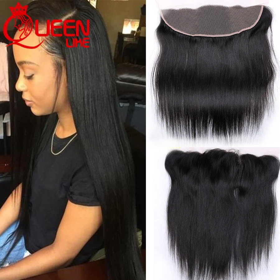 

Free Ship Brazilian Lace Frontal Closure Straight Hair Bleached Knots Virgin Human Hair Full Frontal Lace Closure 13x4 Queenlike
