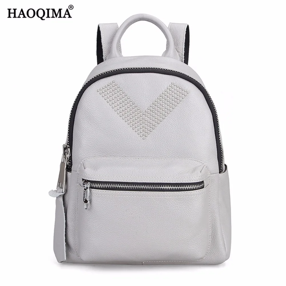 HAOQIMA Genuine Leather Real Cowhide Women Backpack Shoulder Bag