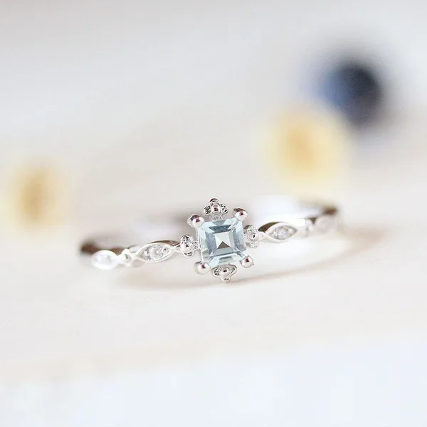 Light Blue Crystal Engagement Ring for Women