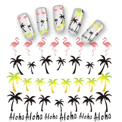 Тропический серии ногтей Книги по искусству наклейки 1 шт. кокосовое Palm Tree Водные Наклейки 3D Фламинго Дизайн Adesivos переноса воды ногтей